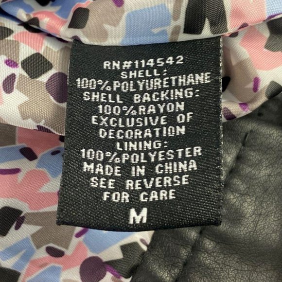 Jou Jou Women's Black Faux Leather Floral Embroidered Motorcycle Jacket Medium - Picture 2 of 5